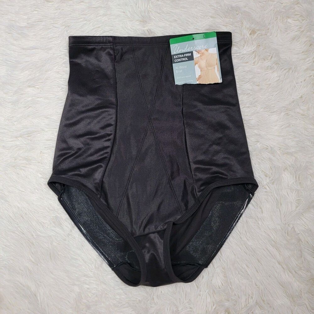 Underscore Extra Firm Control Hi Waist Brief Women's Size Large Black Nylon Z